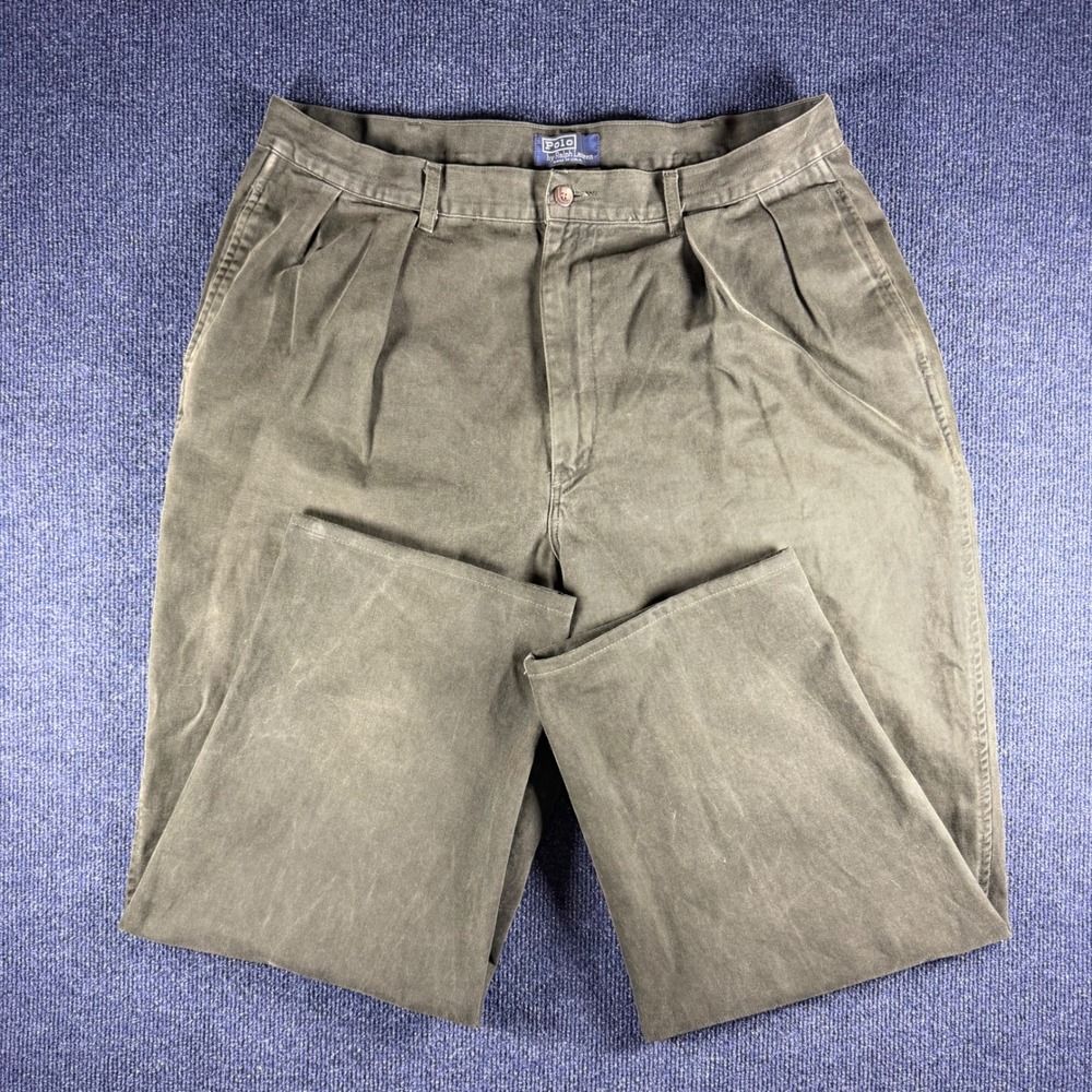 Vintage Polo Ralph Lauren Chinos Mens 36x30 Green Pleated Made in USA Faded 21SW